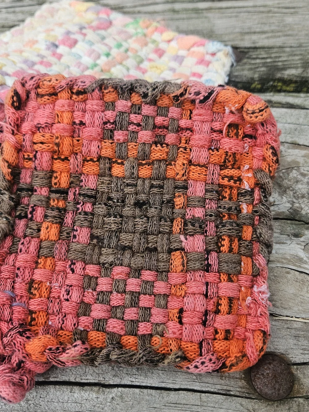 Colorful Handmade Woven Potholders and Hot Pads Made from Cotton Jersey Loops